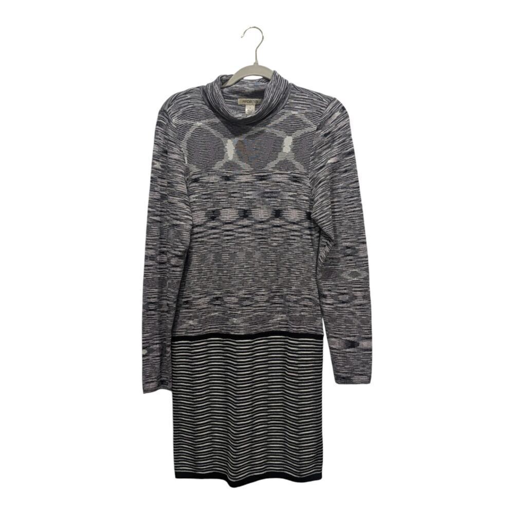 Vintage Arden B Cowl Neck Long Sleeve Abstract Striped Sweater Dress, XL